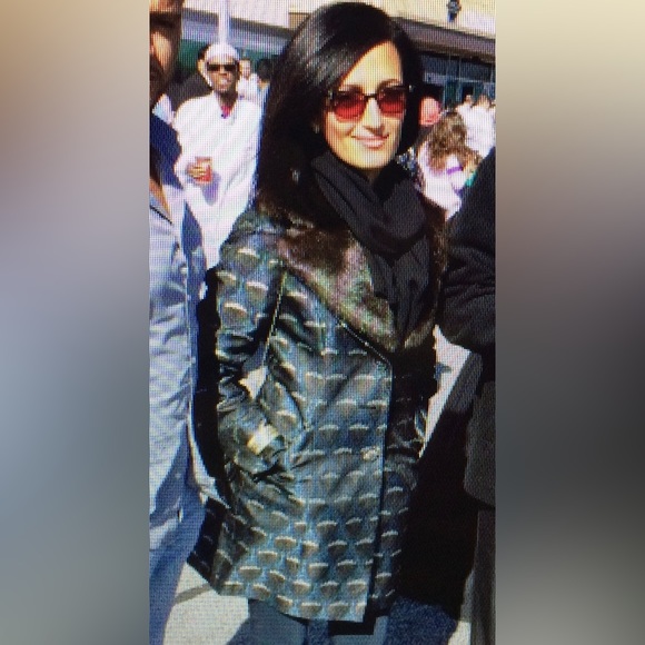 Navy blue brown design long blazer - Picture 1 of 4